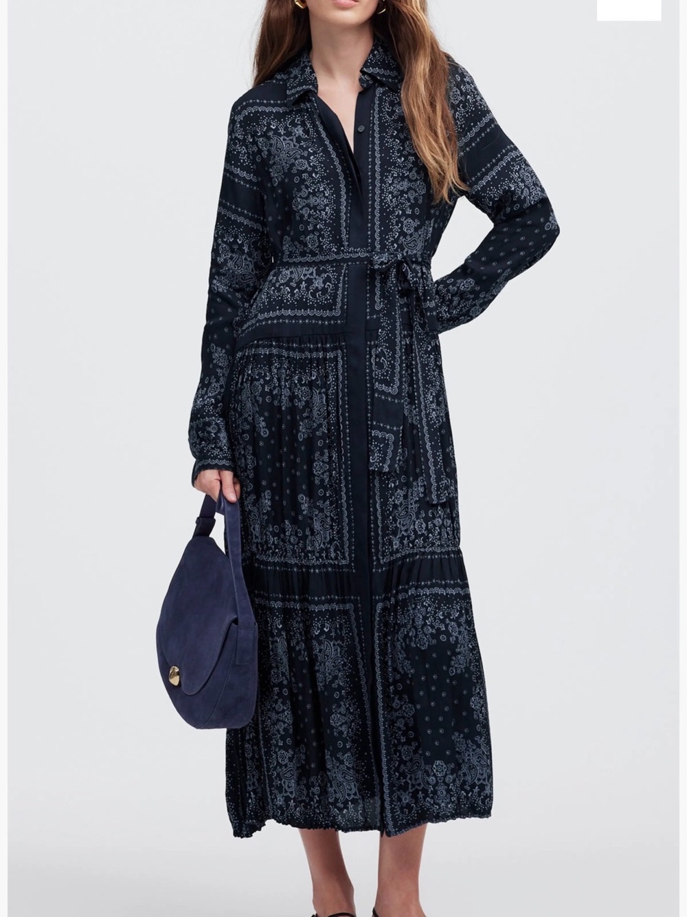 Madewell Relaxed Long Sleeve Tiered Midi Dress S NWT